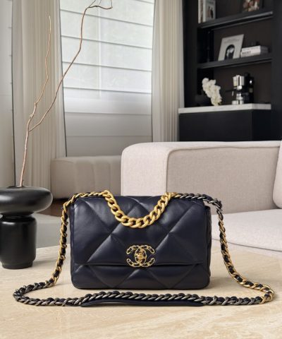 Chanel 19 Flap Bag Navy - replica chanel 19 front view